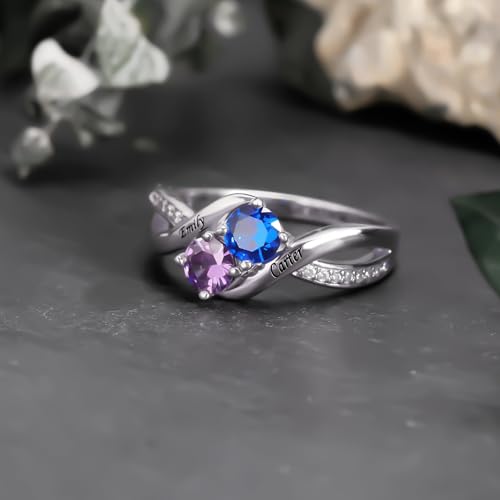 Personalized Mothers Ring with 1-2 Birthstones for Mom Engraved Name Sterling Silver Ring Couple Engagement Promise Rings for Her Custom Family Ring for Wife Grandmother Jewelry Gifts4