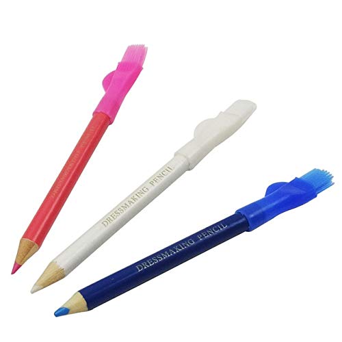 BEESCLOVER 3 Colors Dressmaker Pencil with Brush Water Soluble Dressing
