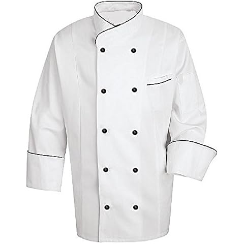 Long Sleeve Classic Cook Chef Waiter Waitress Coat Uniform Jacket (L (for Chest 42-43), White) Cover