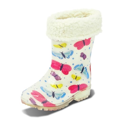 YAAMOO Botas de goma para niños forradas, Blanco Mariposa Blanc Papillon, 30 EU