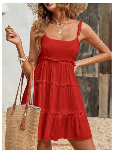 Image of MakeMeChic Women's Boho Mini Dress Summer Vacation Sundress Dots Sleeveless Cami Country Short Dress