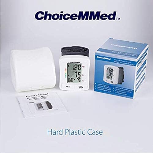 ChoiceMMed Wrist Blood Pressure Monitor, cuff, batteries, and user manual in packaging