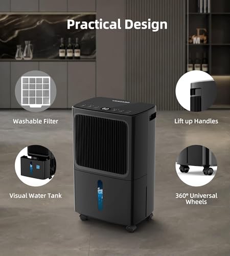 Image of VEAGASO 34 Pint /D, 2500 Sq.Ft Dehumidifier for Basement with Drain Hose | Dehumidifiers for Home, Bathroom, Bedroom - 3 Modes, 24H Time, 40dB, 0.53 Gallon Water Tank, Intelligent Humidity Control