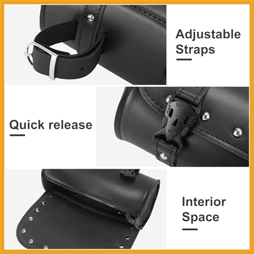 Alforja universal para motocicleta, bolsa impermeable de cuero sintético negro para manillar, 21 x 10 cm, con hebilla y correas ajustables miniatura 5