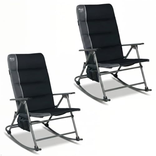 Timber Ridge Oversized Folding Rocking Camping Chair, Padded Outdoor Rocker with High Back, Portable Outdoor Chair for Patio, Garden, Lawn, Supports up to 400 lbs, Black, 2 Pack by TIMBER RIDGE - Used condition - US$188.08