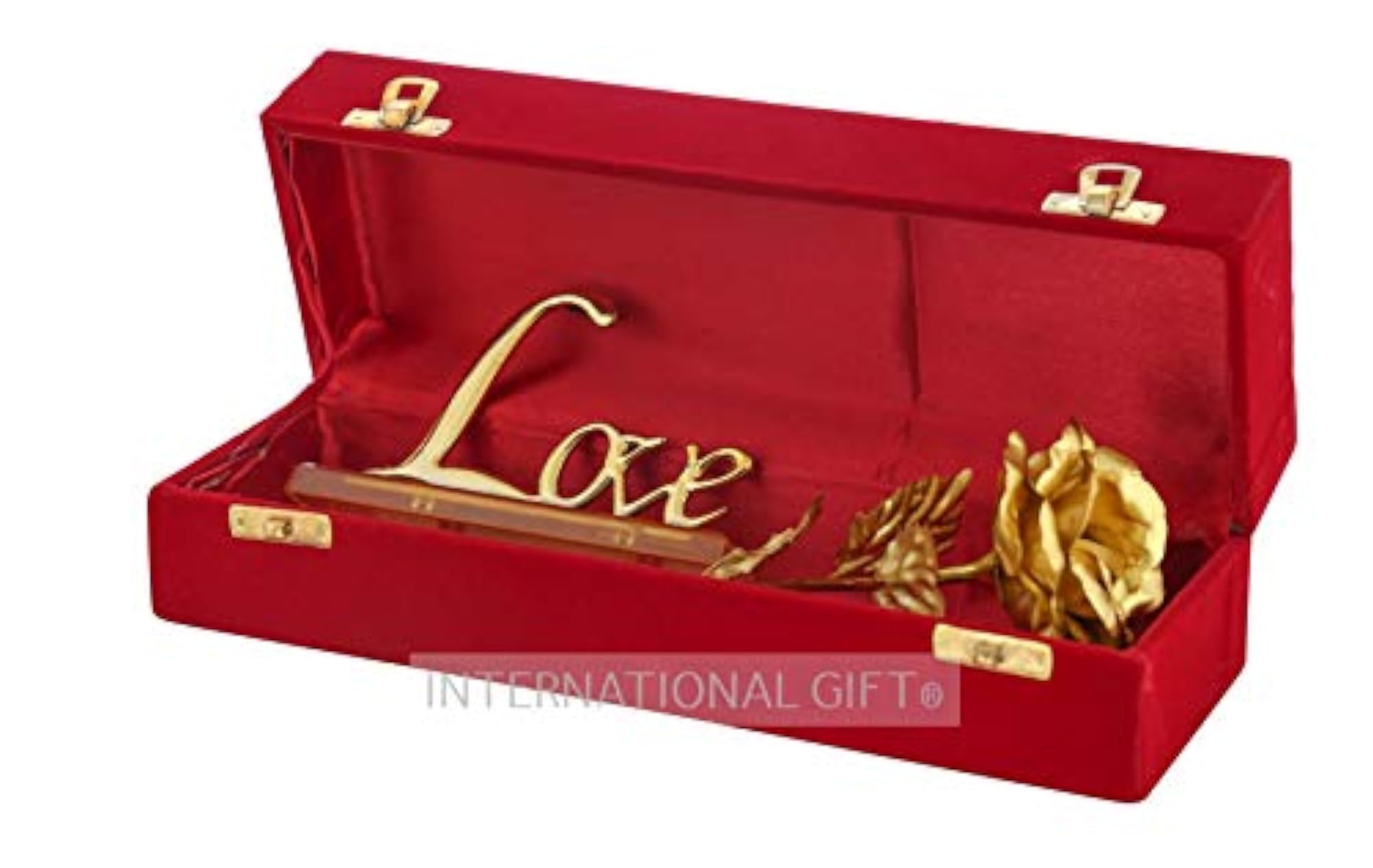 Golden Rose Flower Present with Love Shape Stand