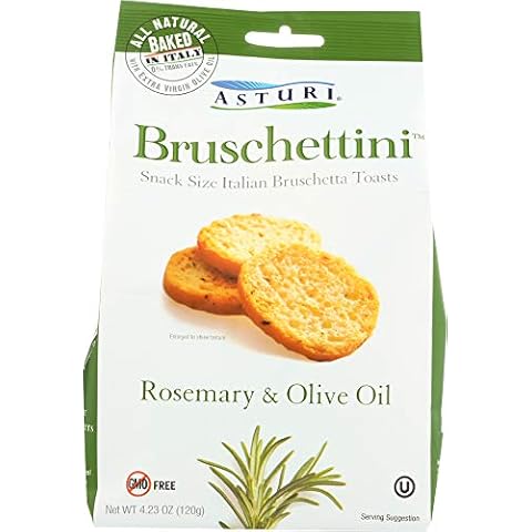 Asturi Rosemary & Olive Oil Bruschettini (Snack Size Italian Bruschetta Toasts), Buy TWELVE Bags and SAVE, Each Bag is 4.2... Cover