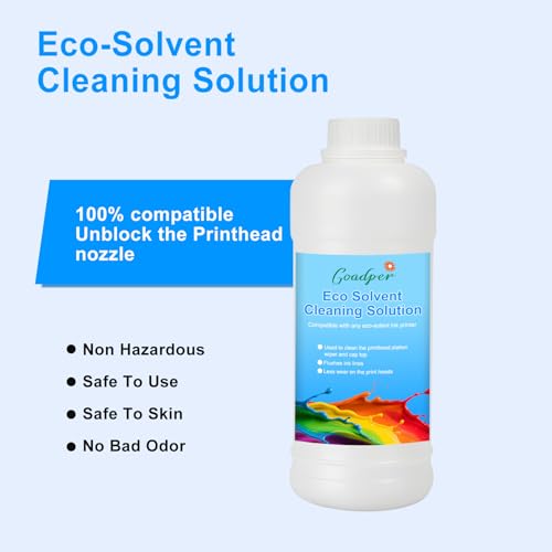Goadper Eco Solvent Tinte Reinigungslösung 500ML Druckköpfe Reinigungslösung für Eco Solvent Tinte Kompatibel mit XP600 TX800 DX5 DX7 DX9 DX10 DX11 DX4 I1600 I3200 mit Roland Mimaki Mutoh （1 Pack）