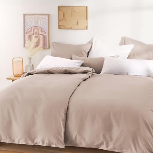 Blumtal Mako Satin Bettwäsche 155x220 Set & 2X 40x80 cm Kissenbezug Beige...