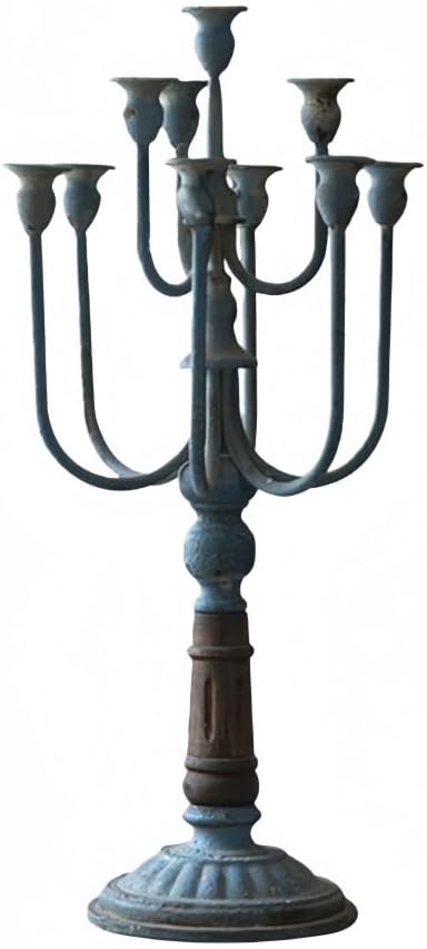 Vintage Metal Candelabra, Rustic Iron Candle Holder for Tabletop Décor, Multi-Arm Centerpiece for Dining Room & Events(E)