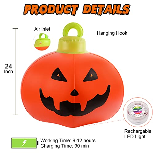 Halloween Decorations, Led Light Up Pvc Inflatable Ball For Halloween Party Indoor, Outdoor, Garden,Pool, Lawn, Yard Decoration Ornaments 1 Pcs 24Inch Pumpkin Decor #TOP5