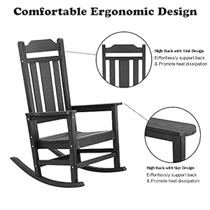 hOmeHua Patio Rocking Chair Set of 4 All Weather Resistant Outdoor Indoor Fade Resistant Patio Rocker ChairStable Durable Smooth Rocking Comfortable Easy to Maintain Black