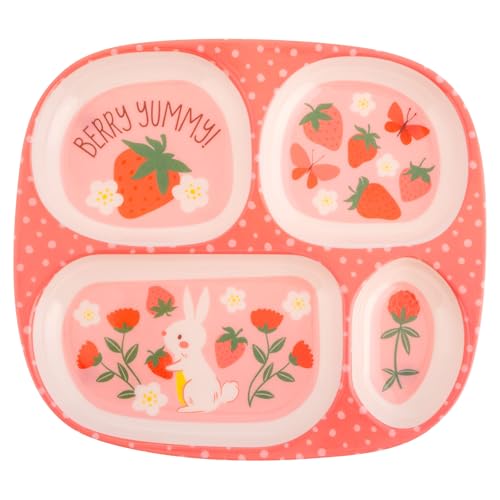 Stephen Joseph Melamine Dinner Plate for Kids Toddler Plastic Mealtime Divided Plates Dinnerware Dishes Set for Picky Eaters Boy and Girls Strawberry