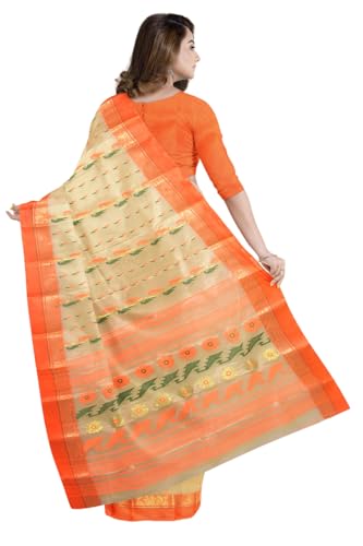 Generic orange banarasi silk saree in tussar silk – image 2