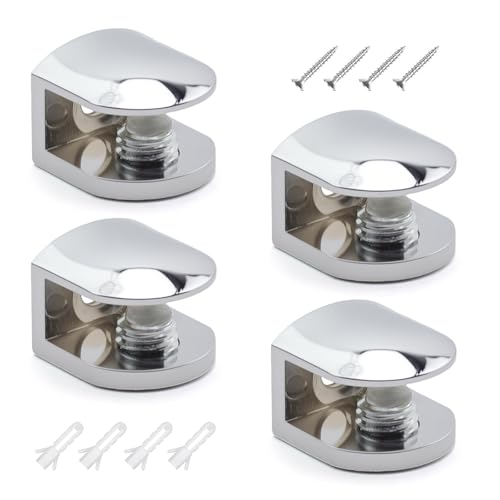 FINELYCR 4 pièces Support Etagere Verre Forme D'arc, Alliage de Zinc Pince de Fixation pour Verre, Réglable Clips de Fixation pour Vitre, Muraux Pinces à...