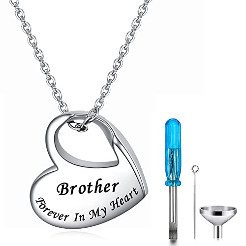 YOTHIWAD Heart Urn Necklace for Ashes Cremation Jewelry Forever in My Heart Engraved Stainless Steel Keepsake Waterproof Memorial Pendant for loved One with Filling Kit(Brother)