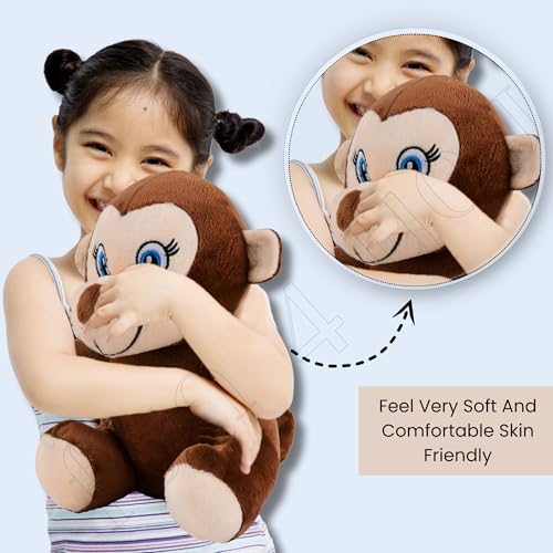Image of Fun4you Monkey Plush Toy 25cm - Soft Stuffed Animal for Kids | Cute Monkey Cuddly Gift for Baby Boys & Girls | Playtime Fun Companion (Brown)