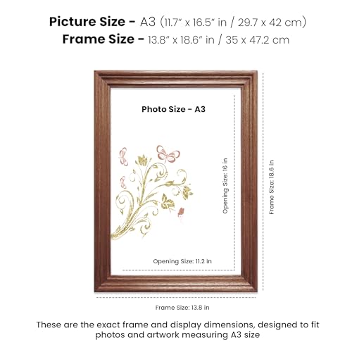 Image of Handmade Wooden Photo Frame, A3 (29.7 x 42cm) inch Display for Artworks, Pictures and Photos of Your Loved Ones, Best for Home, Office, Wall Decor, Living Room, Bedroom, Brown