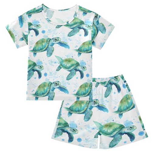 Sea Turtle Pattern Summer Cute Pajama Sets, Short Sets for Daily Wears and Sleep Wears