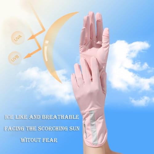 Image of LUVINA 2 PCS Hand Gloves for UV Sun Protection, Breathable Sunscreen Driving Glove Cooling Arm Full Finger, Ice Silk Non-Slip Touch Screen Anti Uv Glove (Pink, Gloves)