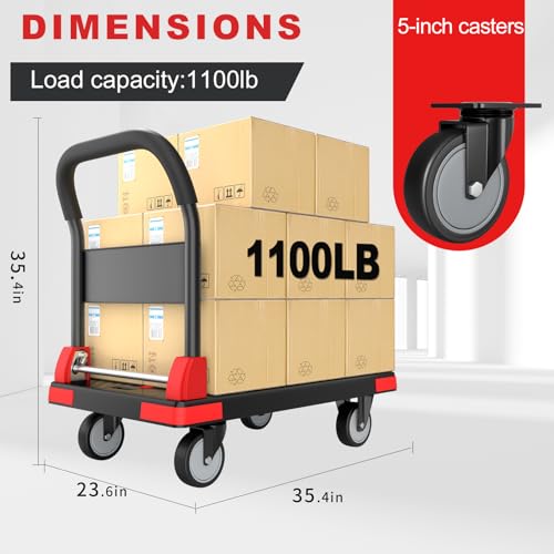 XC-STC Heavy Duty Foldable Push Cart Dolly - Mobile Platform Truck with 360°Swivel Wheels, 35.4" L x 23.6" W, Large Reinforced Folding Hand Trolley for Moving,Black. by XC-STC - Image 2