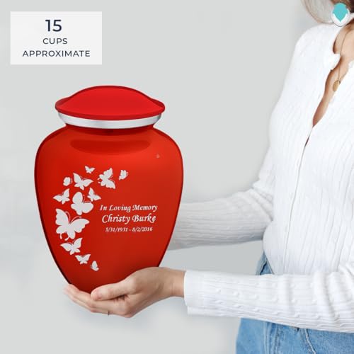 Image of Geturns - Adult Personalized Butterfly Cremation Urns for Human Ashes I Large Bright Red Funeral Urn for Men and Women I 200 lbs