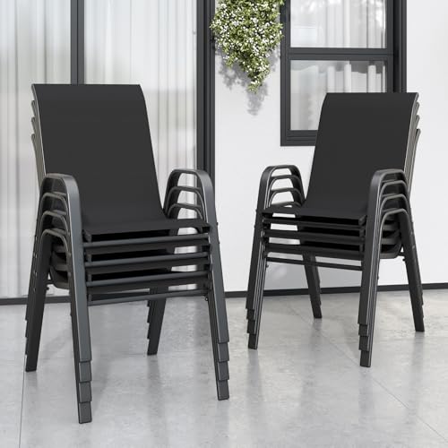 Image of Patio Chairs Set of 8, Stackable Outdoor Dining Chairs for All Weather Textilene Fabric & Metal Frame, Outdoor Chairs Set for Backyard Deck Garden
