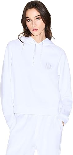 Armani Exchange Women's Icon Logo Studs Hoodie, Optic White, X-Small