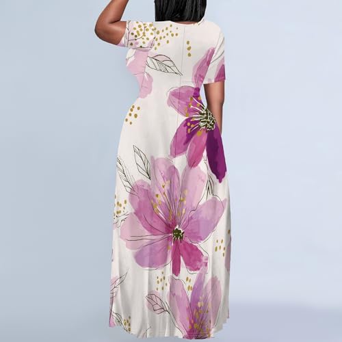 Image of PinkPatty Women's Plus Size Maxi Dresses Short Sleeve Sundress Summer T-Shirt Beach Long Dress with Pockets
