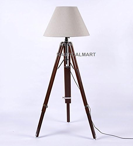 NauticalMart Royal Designer Natural Wood Beige Color Tripod Floor LAMP