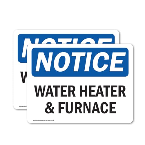 (2 Pack) Water Heater & Furnace OSHA Notice Sign 7 Inch X 5 Inch Vinyl Label Decal Sticker Weather Resistant, UV Protected for Workplace, Business, and Construction Site, Made in the USA