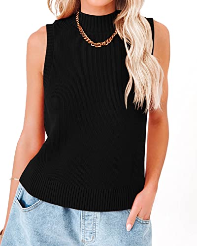 Image of Rilista Women Summer Knit Tank Tops Sleeveless Turtleneck Cami Shirts Ribbed Mock Neck Pullover Sweater Vests