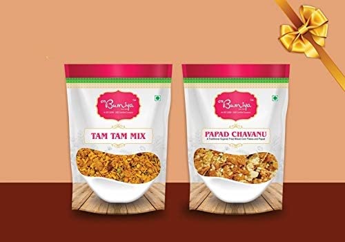 Combo 500gm – Tam Tam Mix 250g + Papad Chavanu 250g – Spicy Indian Namkeen Snack Pack of 2 – Crunchy & Flavorful Tea-Time Munchies