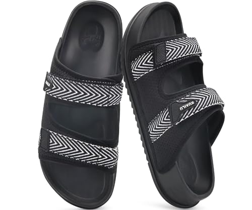 Image of KuaiLu Mens Casual Sandals Comfortable Orthopedic Arch Support Plantar Fasciitis Summer Beach Sport Walking Shoes Recovery Memory Foam Cushion Slides Slip On Slippers Indoor Outdoor Black Size 13