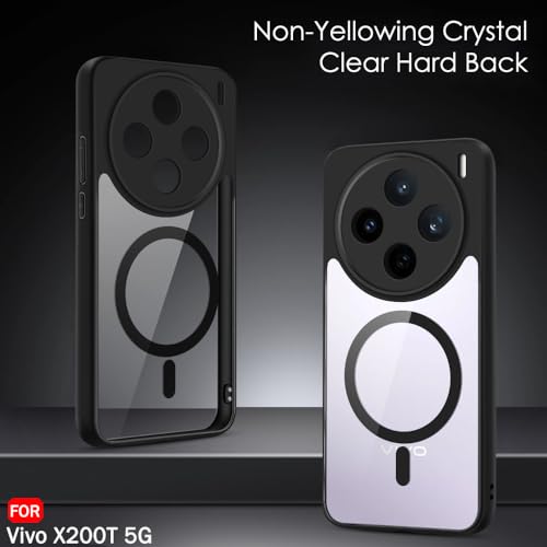 Image of TheGiftKart Hybrid Shockproof Back Cover Case for Vivo X200T 5G Compatible with MagSafe | Camera Protection Module | Hard Back Cover Case (PC & TPU, Transparent Clear Back, Black Sides)