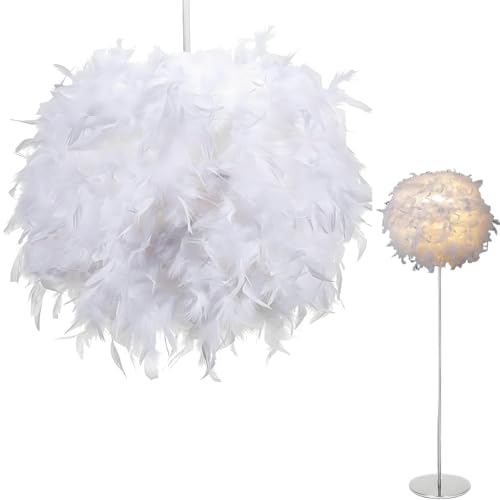Feather Lampshade Feather Light Shade Lamp Shades for Table Lamps White Lampshade Ceiling Bedroom Light Shades with Inner Diameter 20 and Total Diameter 30