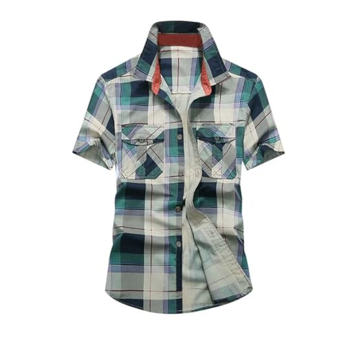 Chemise de travail manches courtes avec poches multiples en coton carreaux