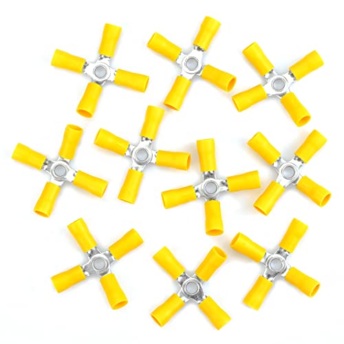 Conext Link BC4V-Y10 10 Wire Crimp 4 Way Ring Butt Connector Terminal Vinyl Yellow 12-10 Awg Gauge Ga (18260) cover