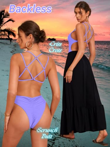 Image of ShawGobow Sexy Swimsuit for Women,Backless Scrunch Butt High Cut Monokini,One Piece Cheeky Bathing Suit Beach Pool Party