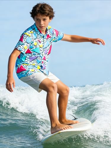 Image of uideazone Boys Hawaiian Shirts Novelty Printed Funky Short Sleeve Button Down Shirt Kids Aloha Luau Shirt 7-14T