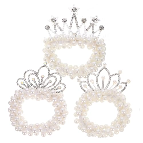 NIYANGLE 3 Piezas diadema para lazos para el cabello chicas perlas para el cabello titulares de de caballo lazos para el cabello para niñas lazos para el cabello con perlas