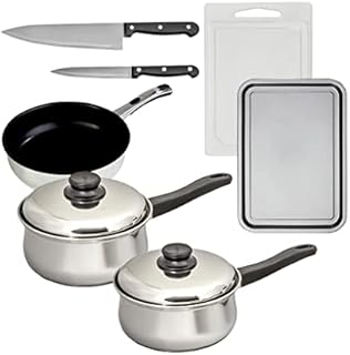UNIKITOUT | 40+ Items Kitchen Essentials Set, Silver | Utensil Set, Non-Stick Cookware, Dinner Tableware Kit, Glove & Linen, Food Containers | Includes Frying Pan, Pots, Knife, Cutlery, Spatula