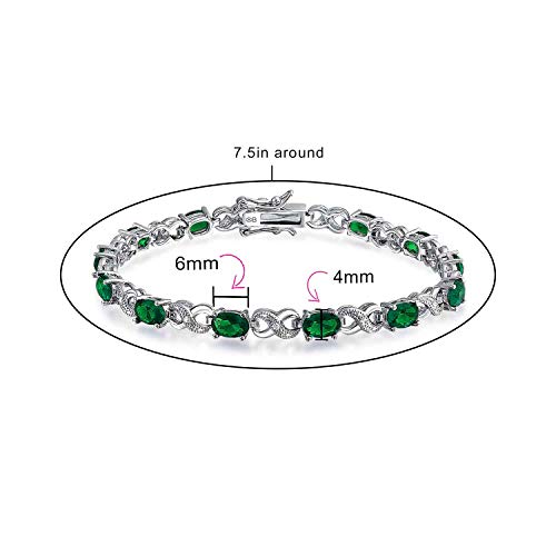 Bling Jewelry 9Ct Simulated Green Emerald Cubic Zirconia Aaa Oval Cz Romantic Love Knot Symbol Infinity Milgrain Tennis Bracelet For Women Silver Plated #TOP3