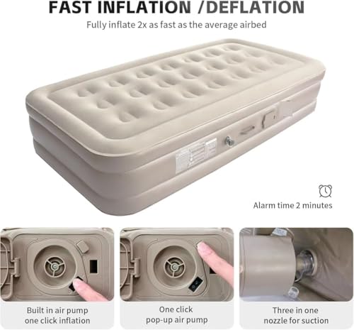 Image of Pvc ASingle Air Bed, Inflatable Bed with Built-in Electric Pump, 3 Mins Quick Self-Inflation /Deflation Guest Air Mattress, Blow Up Bed for Home Portable Camping Travel(Multicolor)