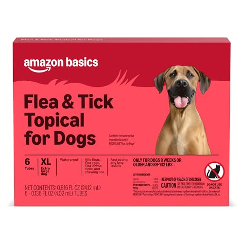 Amazon Basics PreventativeFlea and Tick Topical Treatment for X-Large Dogs (89-132 Pounds), 6 Count, Packaging May Vary
