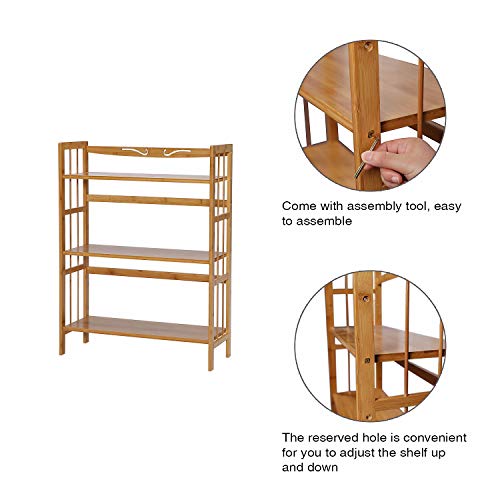 C&Ahome Bamboo Shelf, 3-Tier Bookshelf Bookcase, Free-Standing Storage Shelf, Plant Flower Stand, Max Load 35Lbs Per Shelf, Utility Shelf Rack For Living Room Bathroom Kitchen Home Natural #TOP5