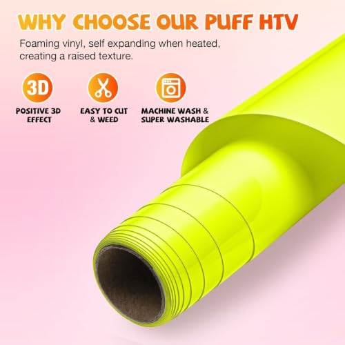 Image of VinylRus Puff HTV Heat Transfer Vinyl Roll, Neon Yellow, 12 inch x 6FT
