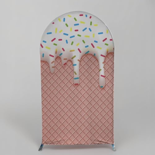 Sweet Candy Arch Backdrop Cover for Girl Donut Themed Birthday Party Decorations Chiara Backdrops Arched Wall Covers Stands Display Props Flowing Glaze Ice Cream Waffle Cone Banner GX74 2.5ft * 6ft by HUAYI - Used condition - Image 2