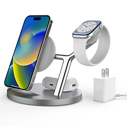 ZECHIN 3-in-1 Charging Station with Apple MFi Certification, Wireless Charging Station for iPhone 13, 12, Pro, Pro Max, Mini, AppleWatch and AirPods, Wireless Chargers Support Fast Charging