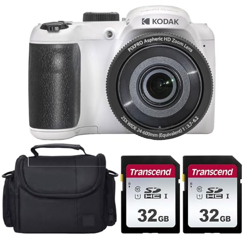 Kodak PIXPRO AZ255 Digital Camera + SanDisk 32GB Memory Card (2) + Digital Camera/Video Case (White)